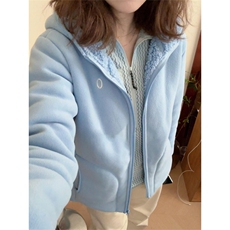 网图高品双面摇粒绒加厚保暖连帽羊羔绒开衫外套男女A1050-P65，男装棉衣，星座1505