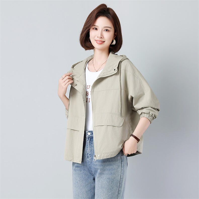 26年春新款纯棉休闲连帽宽松外套大码风格女装百搭休闲2605款，女装风衣，秋牧寒烟