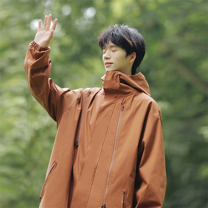 户外冲锋衣男秋季新款男士夹克纯色连帽外套潮流A266-JK8018-P45,男装夹克,电商A266