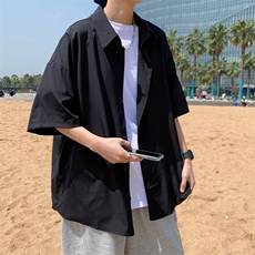 纯色五分袖衬衣2023夏季新款韩版宽松百搭休闲上衣W3081-P23，男装衬衫，星座512-2