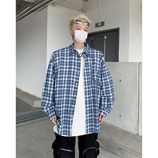 日系cityboy格子长袖衬衫男春秋ins衬衣学院风休闲外套W13855-P40，男装衬衫，星座1008