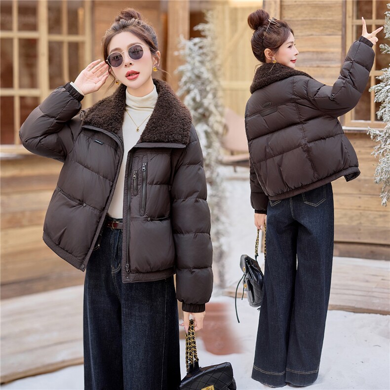 2025冬季新款大毛领短款羽绒服外套女图片