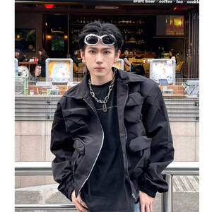 美式复古棕色做旧皮衣外套男潮牌痞帅ZB64-P68图片