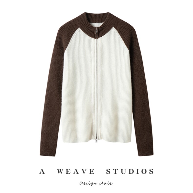 2025百搭简约时尚抽条拉链开衫，女装针织衫/毛衣，兴泰羊绒