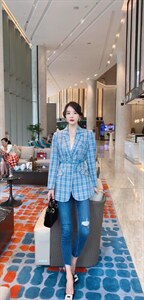 秋装格子西装图片