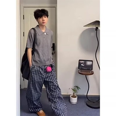1506/QCK890/P62新款宽松潮流百搭裤子夏季薄款坠感阔腿拖地长裤，男装休闲裤，星座1506