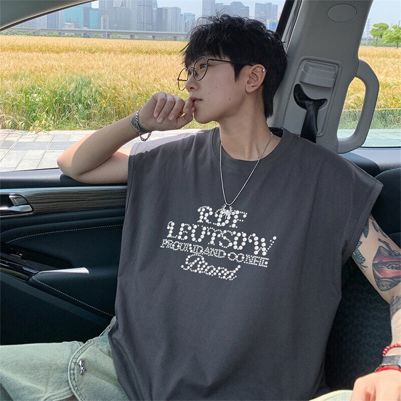 可48小时发货支持抖音得物来样二开240克重磅美式纯棉背心无袖t恤，男装背心/马甲，电商A486-1