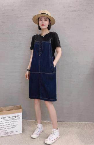 休闲二件套背带牛仔裙，女装，知名度