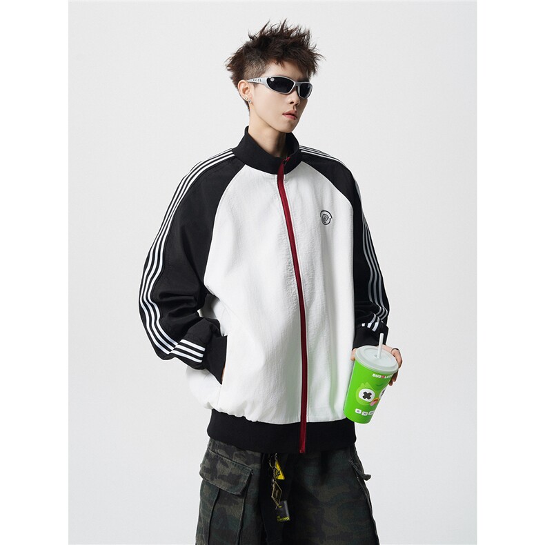 jk2559-特P60控108100聚酯纤维拼接特色夹克条纹外套男,男装夹克,电商B370