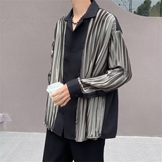 拼接条纹长袖衬衫2023春秋季新款发型师休闲衬衣外套CS666P48，男装衬衫，星座410-2