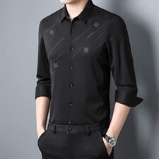 春秋季商务休闲长袖衬衫男2023新款中年无痕宽松衬衣潮流印花上衣，男装衬衫，电商B212（原钱塘6029）
