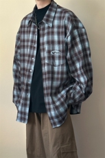高品质绣花全棉格子长袖衬衣外套潮牌中性AC2308603-特批P60，男装衬衫，电商A351