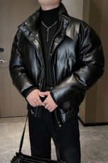 冬季网红高级皮棉衣男立领痞帅休闲宽松皮棉袄加厚M118-P155控185，男装棉衣，电商B267