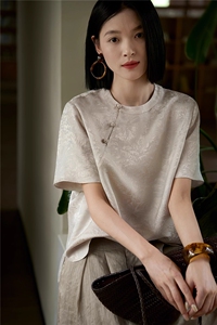 且听风吟-月华衫新中式提花斜襟盘扣宽松短袖上衣女25夏图片