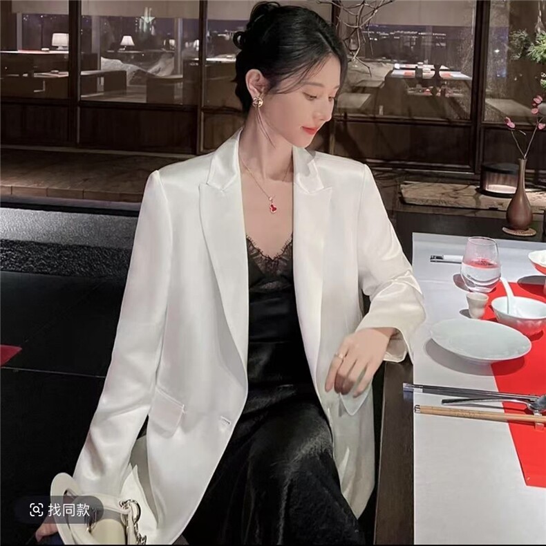 鎏光缎面西服轻奢高级设计感上衣简约气质韩版女外套,女装短外套,思沃羊绒