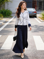 芷墨春季复古新中式休闲日常通勤俩件套高腰显瘦显高阔腿长裤外套，女装套装/套裙，芷墨服饰