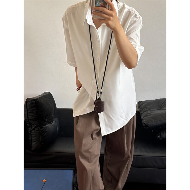 薄款冰丝短袖衬衫男简约纯色垂感休闲痞帅衬衣CS288-P20,男装T恤,星座301C-5