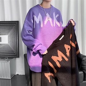 M05-P70     秋冬男女宽松大码圆领套头印花针织毛衣中性外套图片