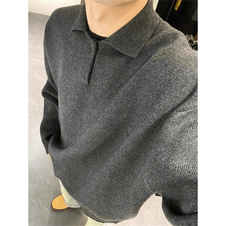 重磅冬北极绒老钱风亨利领毛衣美式复古休闲慵懒风纯色翻领针织衫,男装针织衫/毛衣,电商A443