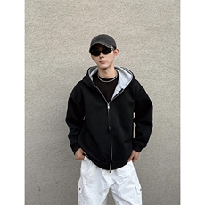 抖音得物高品质二开26春装美式重磅宽松结构双面连帽卫衣外套W68，女装短外套，电商A486-1