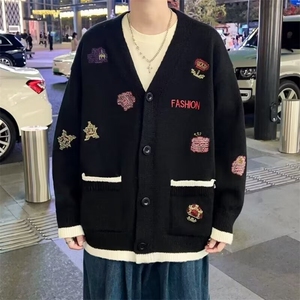 刺绣卡通v领毛衣外套男女款设计感小众显瘦针织开衫上衣MY317 P55图片
