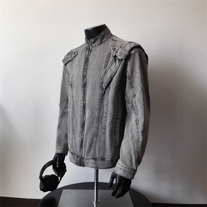 现货美式牛仔外套男女春秋季重工拼接cleanfit宽松夹克JK8636-P78图片