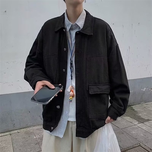 1506/QY80170/P45春秋黑色工装牛仔帅气男士秋季休闲百搭男装外套图片