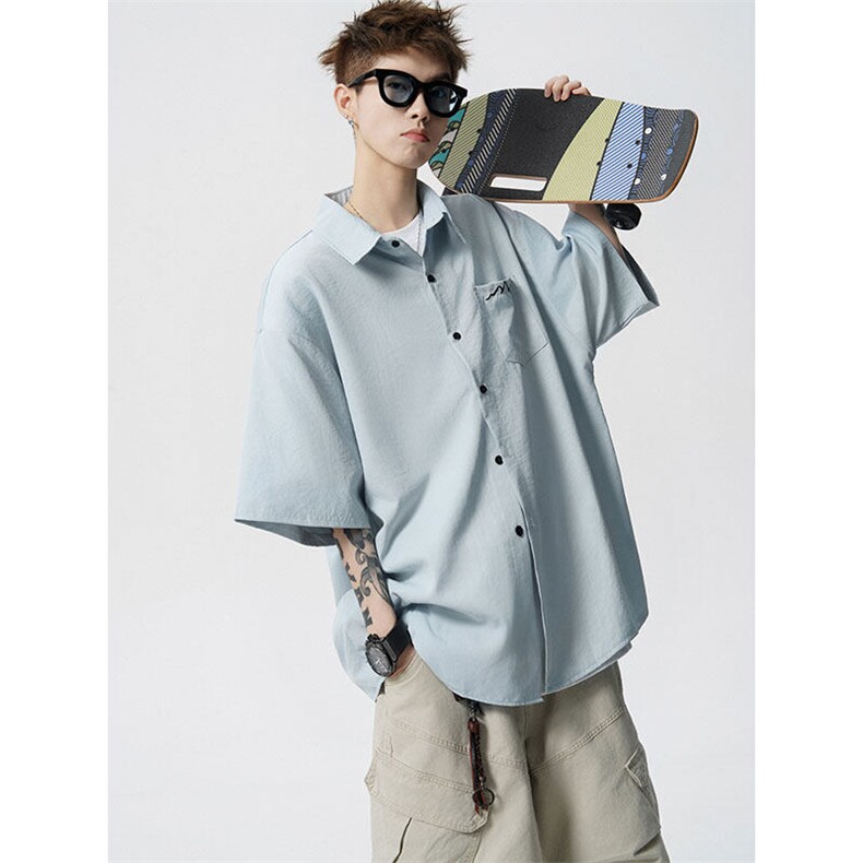 CS1143-特批25控49夏薄款冰丝面料大码短袖衬衫防晒透气外套，男装防晒衣，电商A059