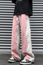 8XL-M特大码美式高街ins小众vibe鸳鸯黑白拼接直筒牛仔裤K929P60，男装休闲裤，电商D206-1