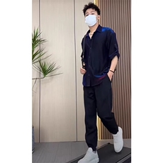 男尚夏季轻奢渐变设计师款液态彩色波光垂感透气宽松五分袖衬衫男，男装T恤，星座506A