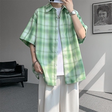8XL-M格子短袖衬衫男夏季薄款DK制服衬衣JK学院风半袖外套DC28004，男装T恤，电商B312