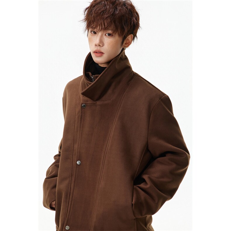 老钱风短款毛呢大衣男秋冬季加厚高级感英伦风翻领风衣休闲外套，男装风衣，星座903-1