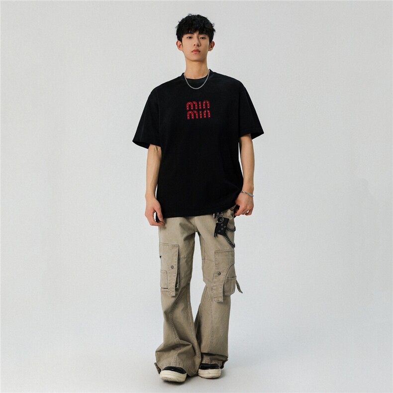 2025新款潮牌短袖宽松韩版字母印花扎染工艺T恤T8820/P5588,男装T恤,星座202