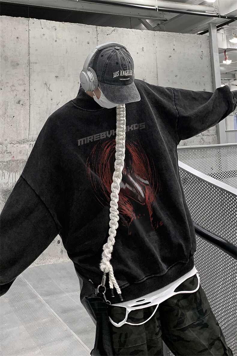 水洗做旧加绒加厚卫衣男23冬高领人物印花打底衫XZ514-2-X57-P78,男装T恤,星座514-2(原B239)