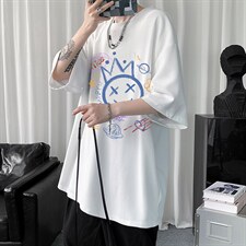HT73180-P22华夫格t恤男短袖男大码五分袖短句风，男装T恤，电商A040