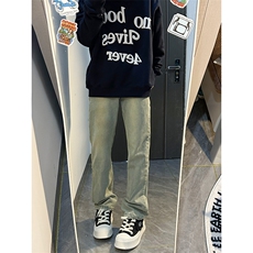 B221美式ins高街小众百搭纯色微喇牛仔裤LK22087-P55控78，男装牛仔裤，电商B221