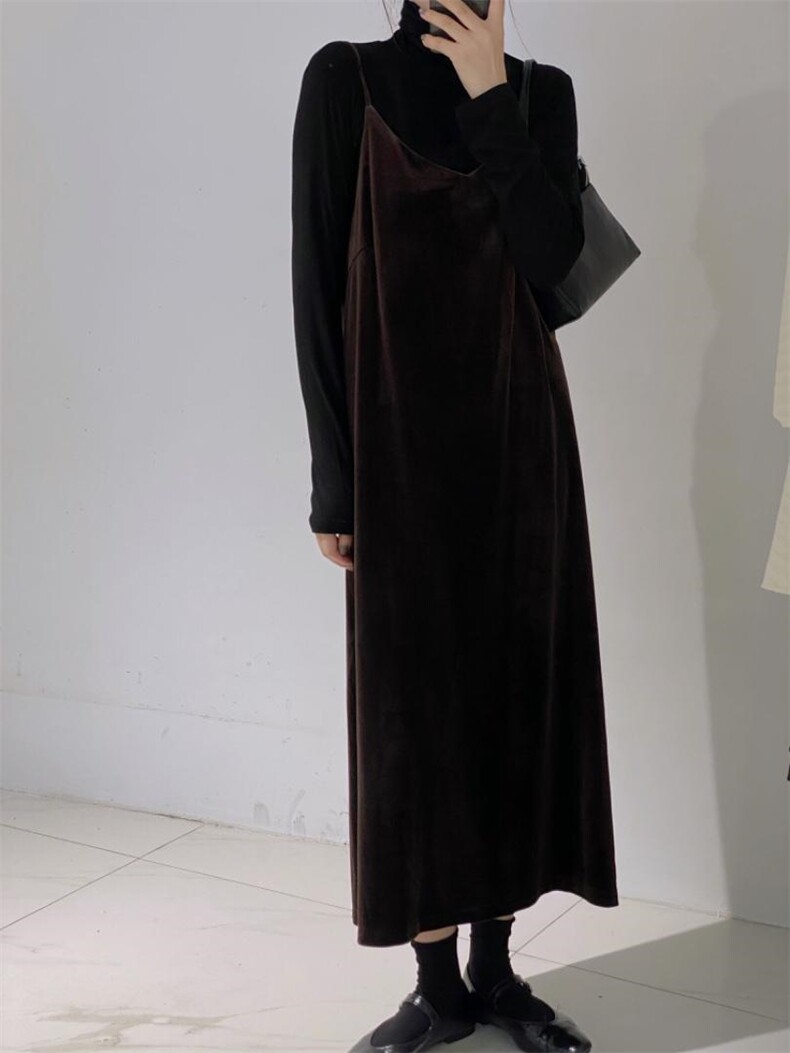 丝绒吊带裙，女装背心吊带，驿谷