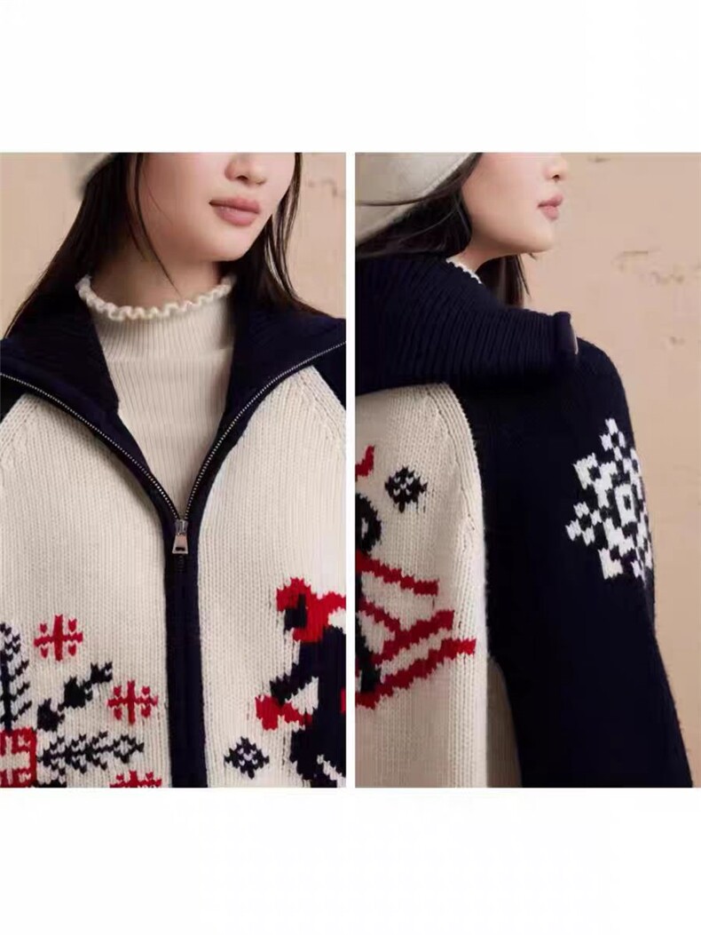 秋季新款时尚气质百搭简约拉链绣花针织羊毛开衫,女装羊毛衫,聚奥羊绒