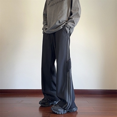 秋季现货宽松纯色直筒垂感拼色条纹休闲裤男DSA157B-K9850-P40，男装休闲裤，电商A157B
