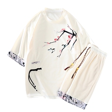 新中式风两件套夏季新中式禅意短袖t恤男套装A436-D220-P52，男装休闲套装，电商A436