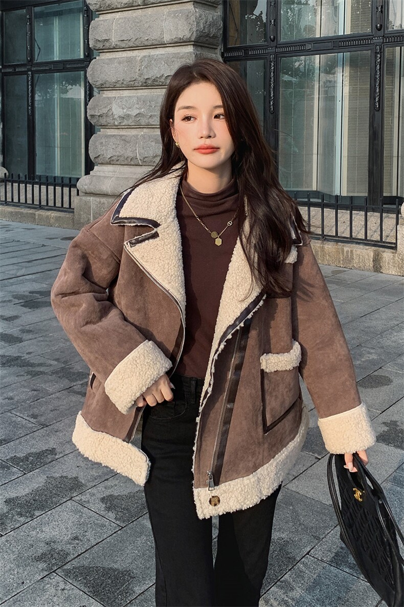 冬季新款帅气机车皮毛一体棉服287F2255P185K268,女装毛呢外套,2B190