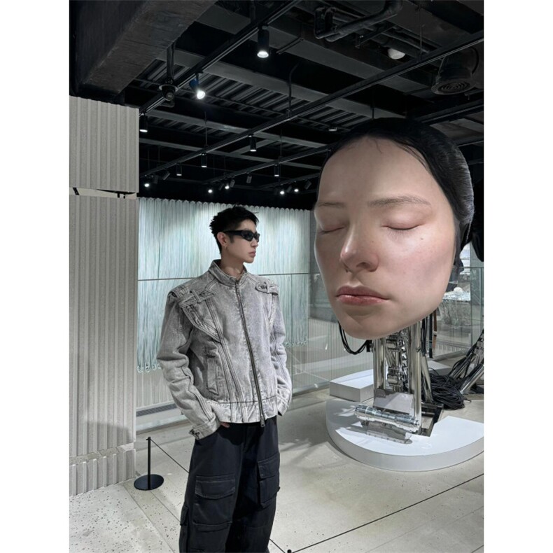【有货】短款解构拼接牛仔外套男重工垫肩夹克JK8636LL-特P78,男装工装外套,星座1007（原301D）