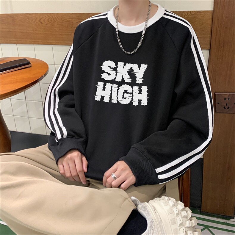 美式三杠条纹复圆领卫衣秋冬男女宽松长袖SW2478 -P45控68 50棉图片