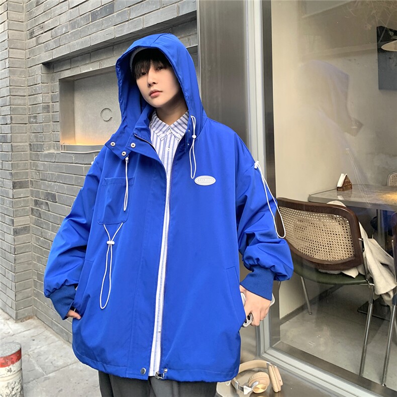 克莱因蓝外套男中性风宽松抽绳装饰连帽大码M-5XL夹克男JK7569P75,男装夹克,星座227-7