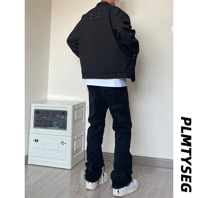 B221美式ins高街小众假破洞修身微喇牛仔裤LK22065-P65控88,男装牛仔裤,电商B221
