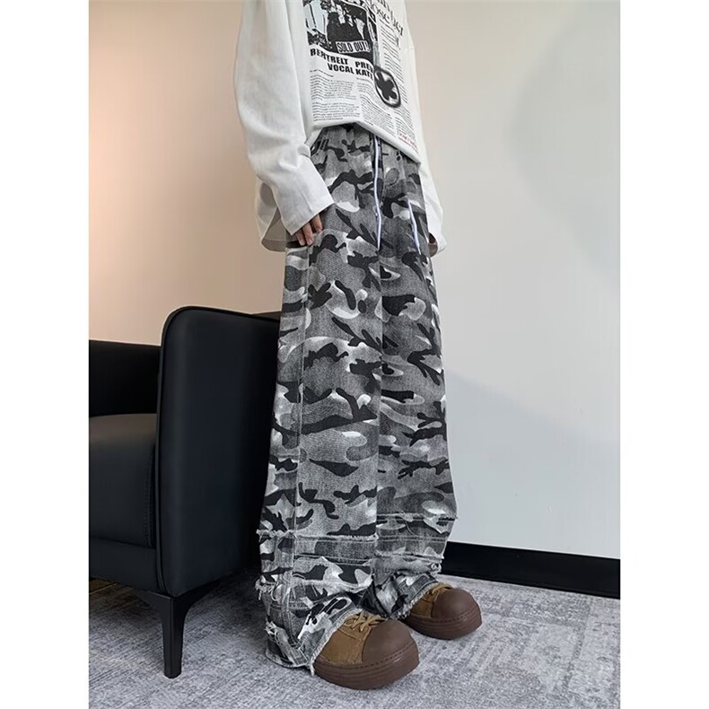 迷彩工装裤男多口袋设计直筒阔腿裤1001-1-BK23-P50,男装工装外套,星座1001-1
