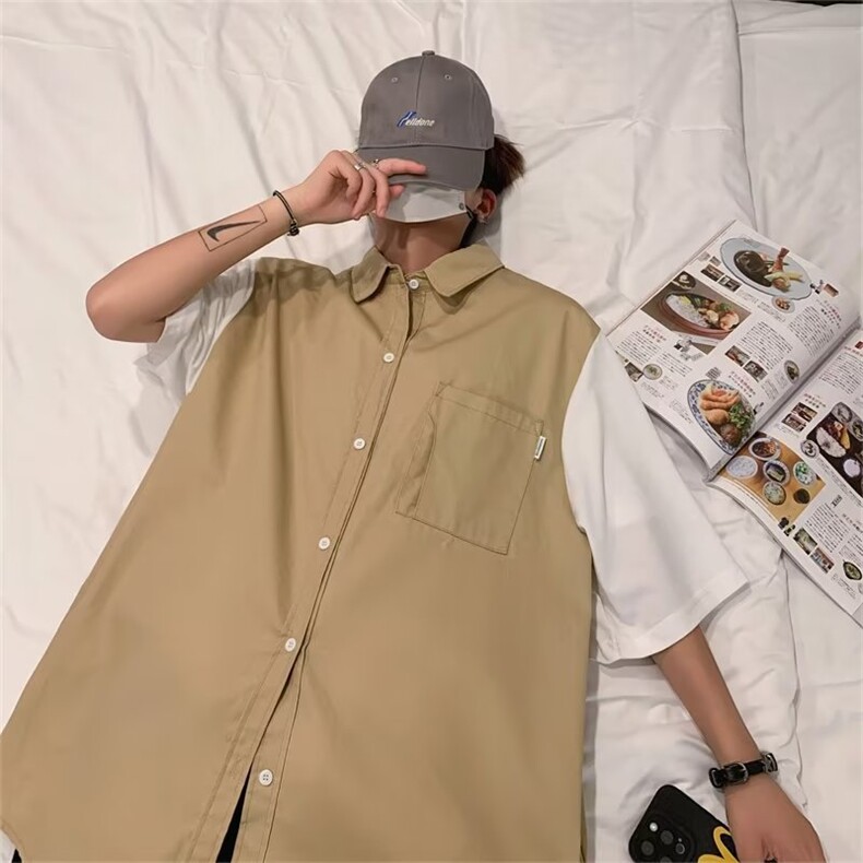 夏季新款衬衫潮流慵懒男方领纯棉袖口假两件衬衫YC311P36,男装衬衫,星座1116-2