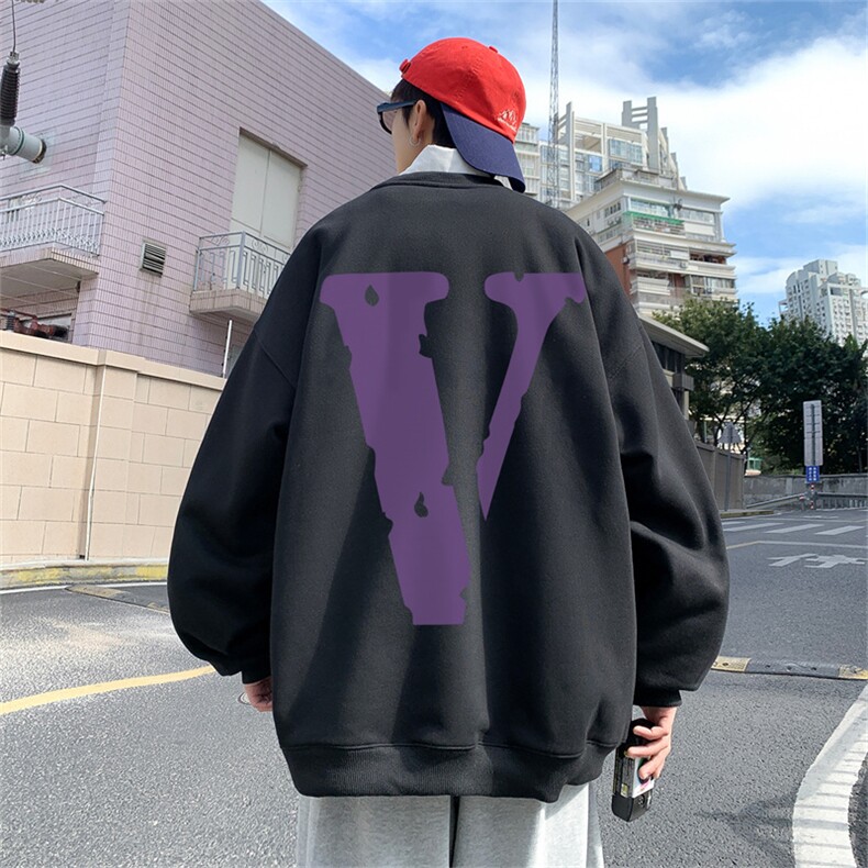 ！22秋季新款宽松大码港风紫色大V卫衣WY71-P30控48图片