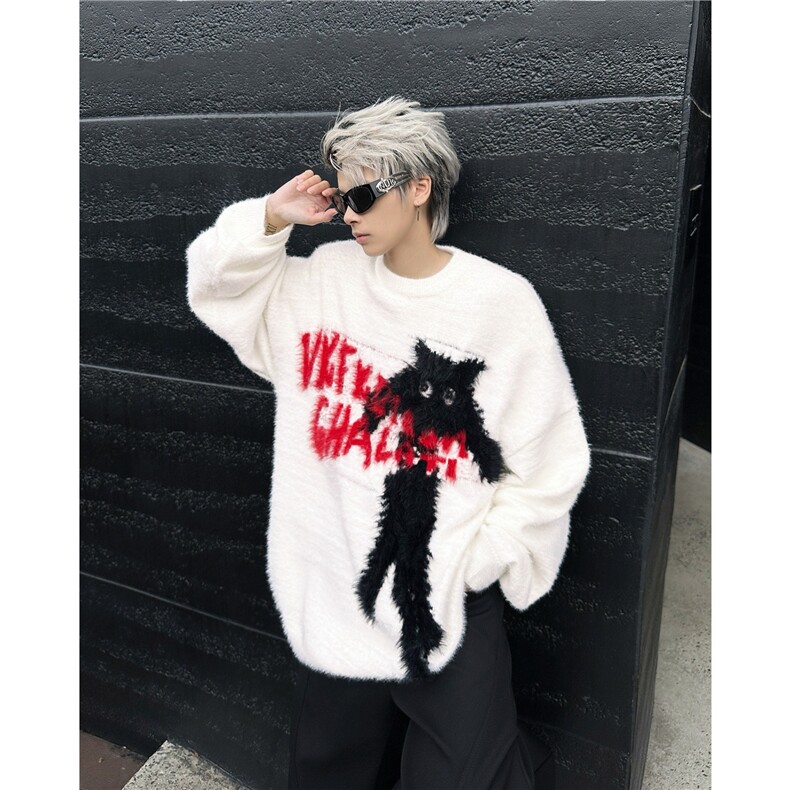 BOEAX潮牌美式高街2024上衣秋冬慵懒风oversize毛衣男女MY9813,男装针织衫/毛衣,星座506