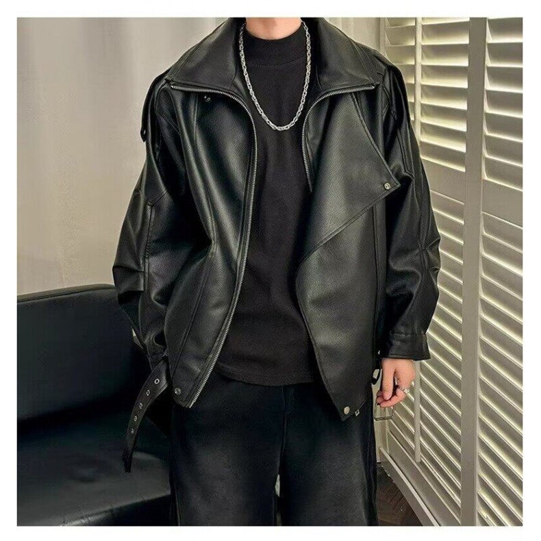 高级感翻领皮衣外套风痞帅街头潮流机车服韩PU皮夹克衫PA43,男装夹克,星座1116A（原606A-3）